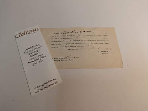 SCHAGEN, KOELMAN, DENIJS -- Convocatie van 't nut te Schagen dd. 1844 voor het lid Koelman. 1 blad, deels gedrukt.