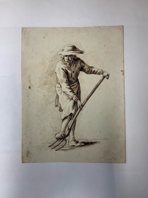 Visser Bender, Joannes Pieter (Haarlem 1785-1813) (attributed to) Figure study of a farmer with a pitchfork