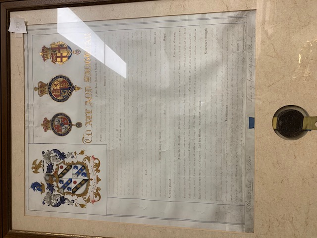  - Grant of Arms donated by John Bernard Burke, Ulster King of Arms to Colonel Leicester Curzon, herinafter known as Leicester Smyth on 26 November 1866.
