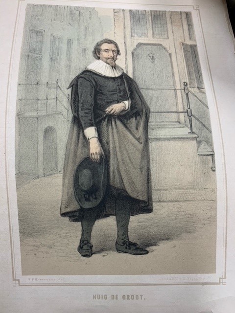  - Huig de Groot, colour lithograph portrait of Hugo Grotius by W.P. Hoevenaar/P.W. van de Weijer.