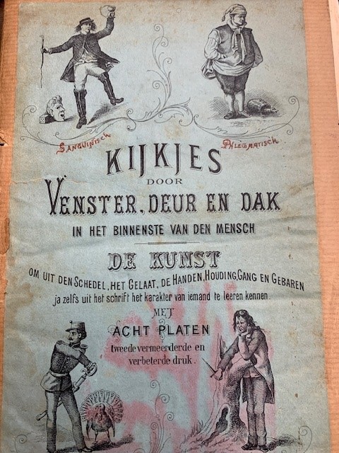 Kijkjes door venster, deur en dak in het binnenste van den mensch : de kunst om uit den schedel, het gelaat, de handen, houding, gang en gebaren, ja zelfs het schrift, het karakter van iemand te leeren kennen, met acht platen.