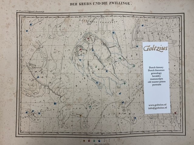 HOFFMANN, K.F.V., Der Krebs und die Zwillinge: from Vollstandiger Himmels-Atlas fur Freunde und Liebhaber der Sternkunde (...) gezeichnet von Karl Friedrich Vollrath Hoffmann Stich und Druck der lithografische Anstalt Pobuda & Rees.