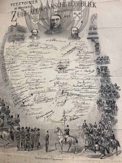 Feestdiner De deputatie der Zuid-Afrikaansche republiek aangeboden 13 maart 1884 Societeit Minerva Leiden.