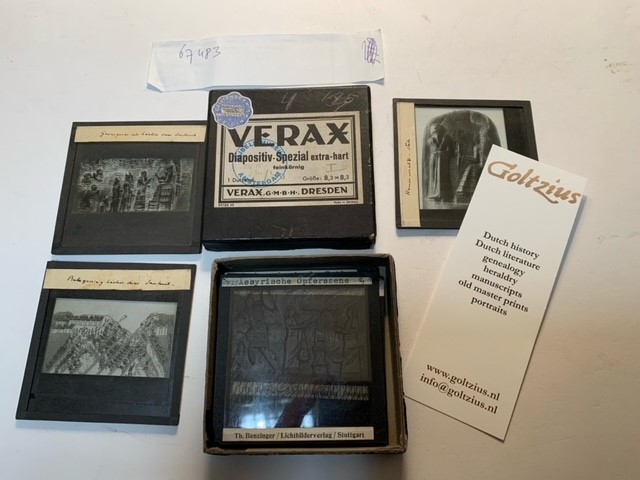 Verax Diapositiv Spezial Extra-Hart: collection of 8 glass slides concerning in original box.