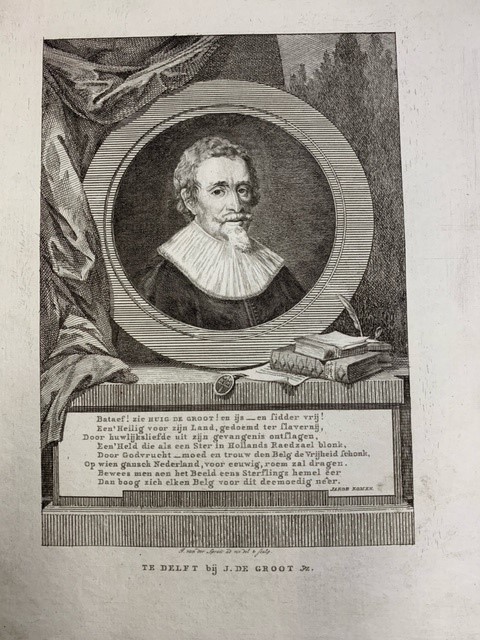 Hugo de Groot engraved portrait by J. van der Spruit