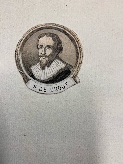 H. de Groot, colour lithograph portrait of Hugo de Groot (cut out)