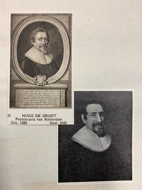  - Hugo de Groot, printed portrait of Hugo Grotius published by C. Schilte & Co, Delft with a second portrait (reproduction).
