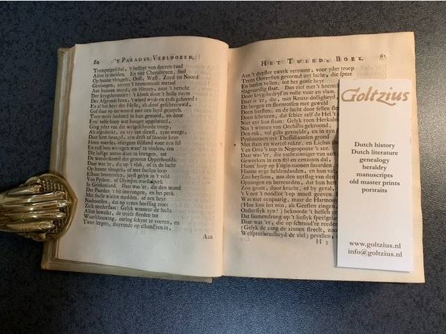 MILTON, J., 't Paradys verlooren. Heldendicht in tien boeken door John Milton, Uyt het Engels in rymelooze Maat vertaald door J. van Zanten, M .D.