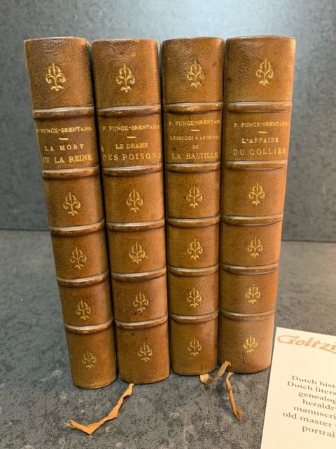 FUNCK-BRENTANO, F., Set of 4 attracively bound books written by F. Funck-Brentano: La mort de la Reine, Le drame des poisons, Legendes & archives de la Bastille, l'Affaire du collier.