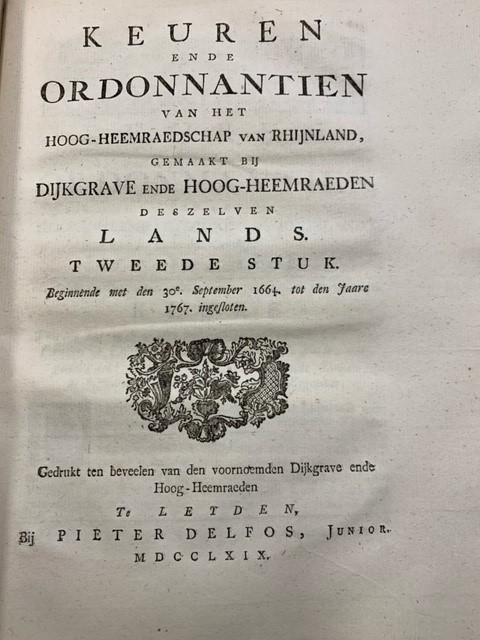 Keuren ende Ordonnantien van het Hoog-Heemraadschap van Rhijnland gemaakt bij Dijkgrave ende Hoog-Heemraeden deszelven Lands. Eerste, Tweede en Derde stuk.
