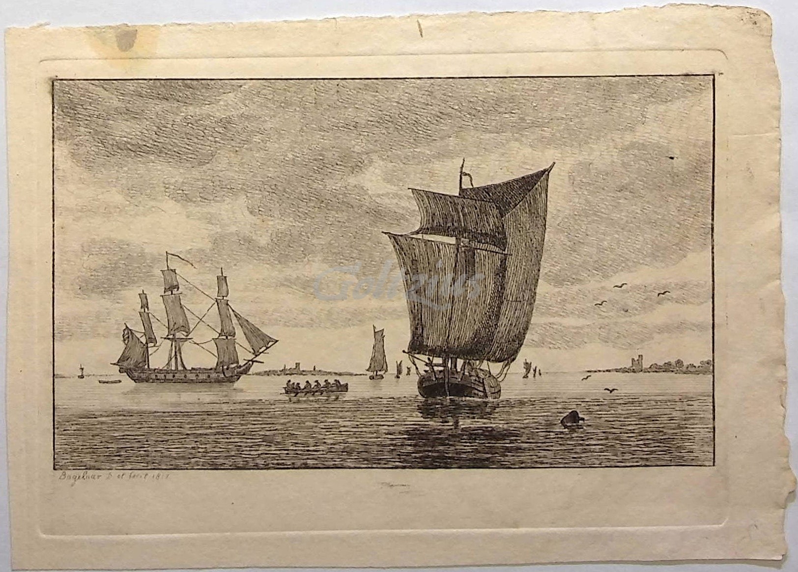 BAGELAAR, ERNST WILLEM JAN (1775-1837), Seascape with sailship and warship