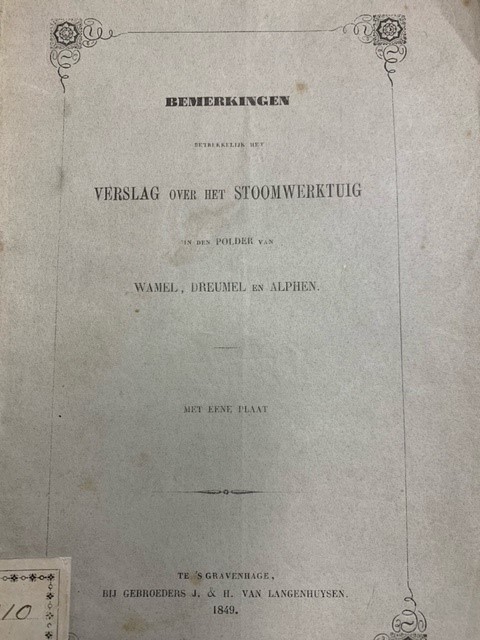 Bemerkingen betrekkelijk het verslag over het stoomwerktuig in den polder van Wamel, Dreumel en Alphen