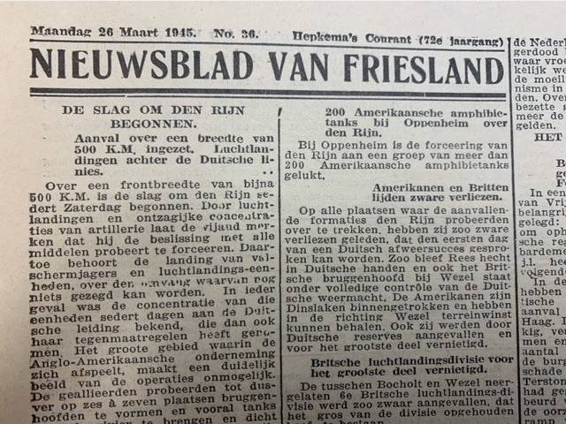 Nieuwsblad van Friesland 26 maart 1945 Hepkema's Courant.