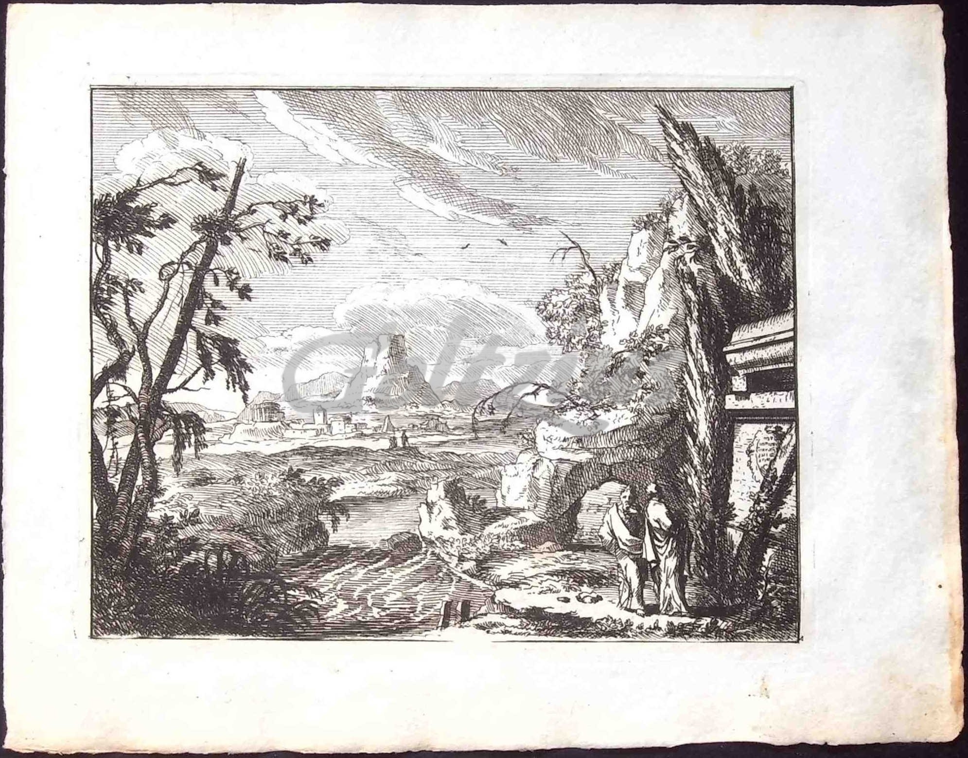 ANONYMOUS, Landscape with two men by a sepulchre