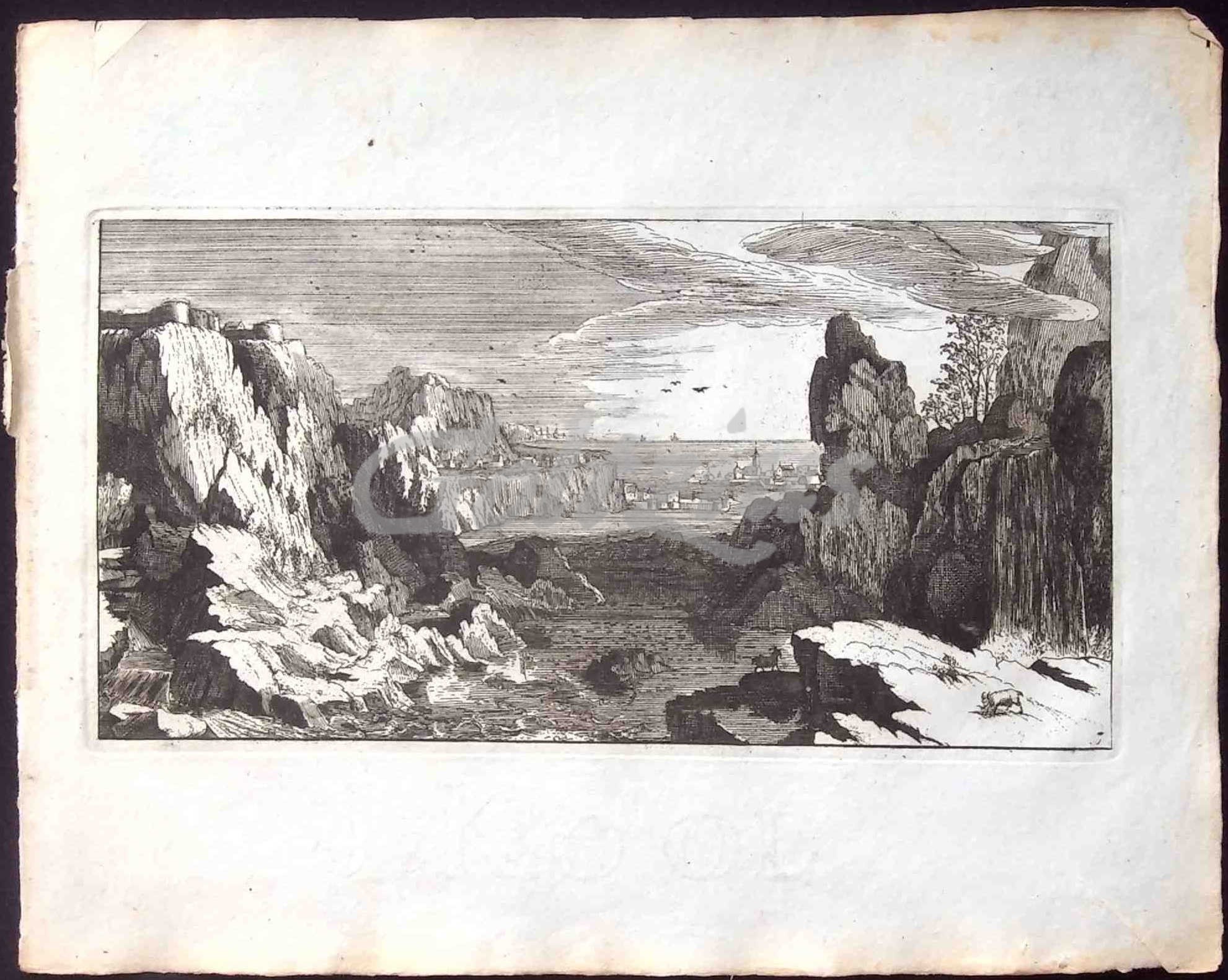 ANONYMOUS, Landscape with rocky coast and harbour town