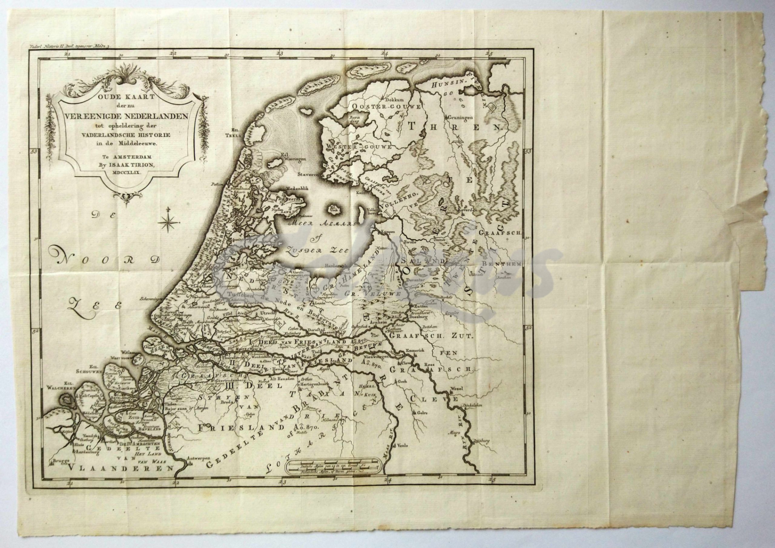 TIRION, IS., Oude kaart der nu Vereenigde Nederlanden tot opheldering der Vaderlandsche historie in de Middeleeuwe