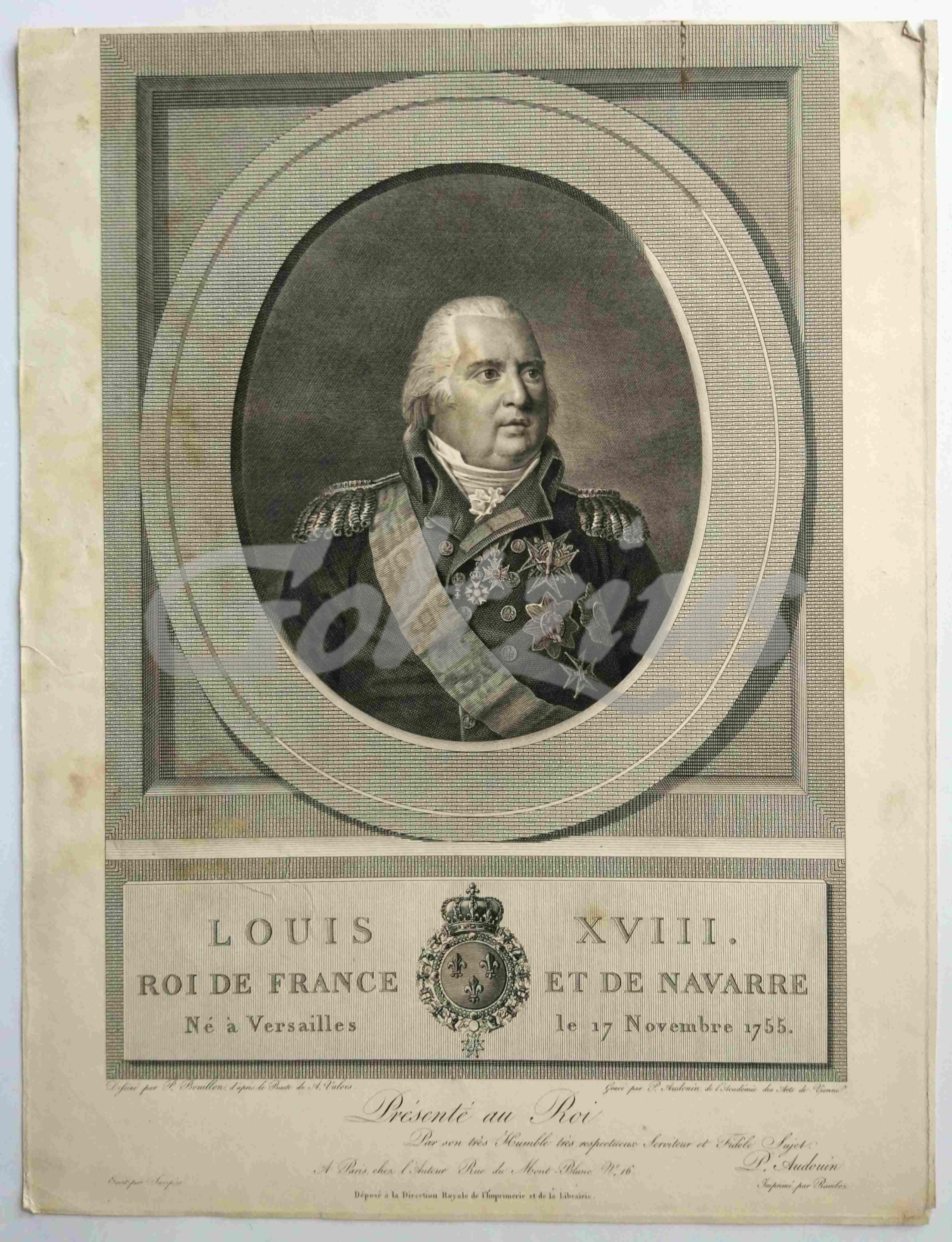 AUDOUIN, PIERRE, Louis XVIII. Roi de France et de Navarre, né a Versailles le 17 novembre 1755