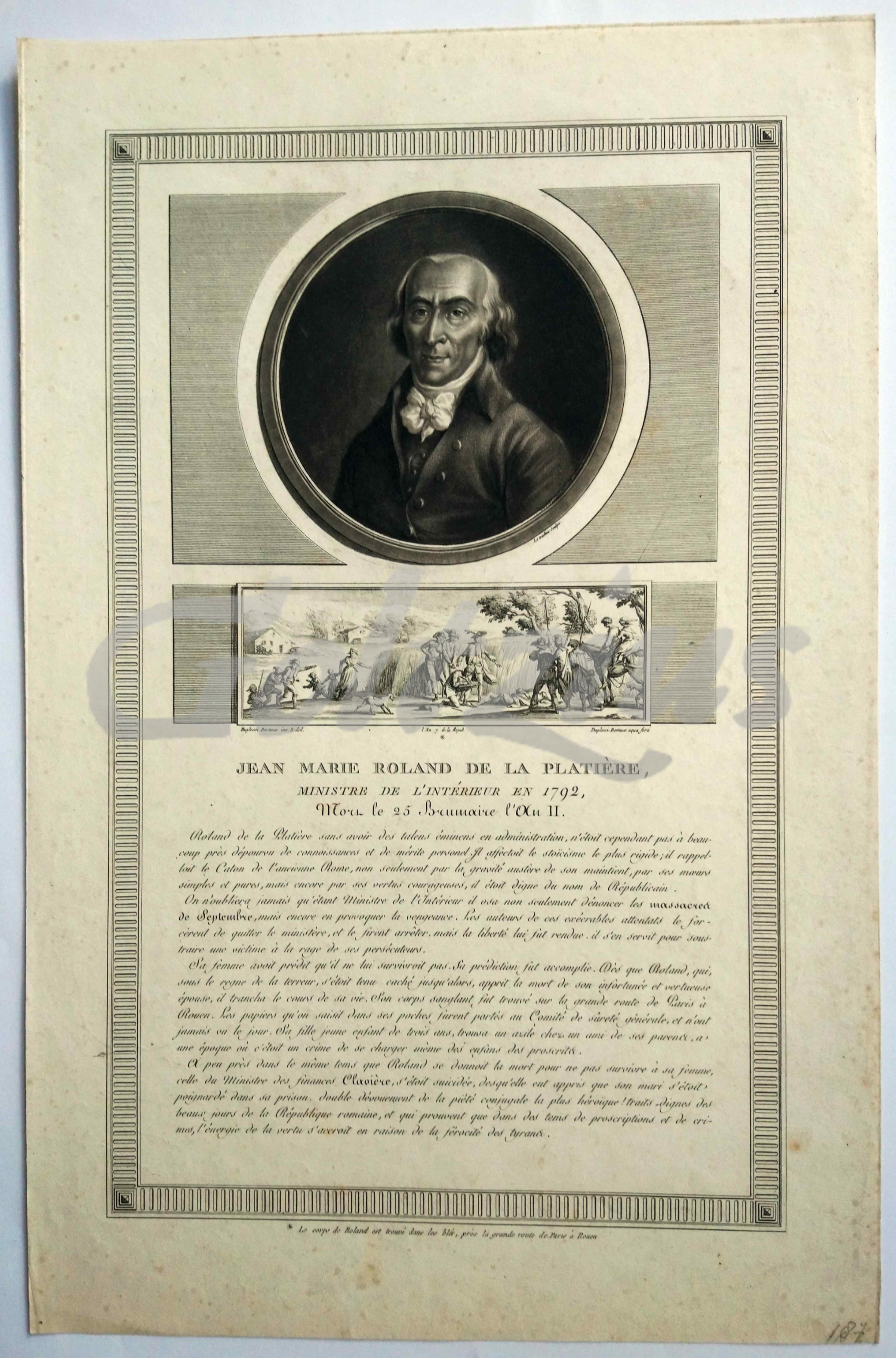 LEVACHEZ, CHARLES, Jean Marie Roland de la Platière, Ministre de l'Intérieur en 1792