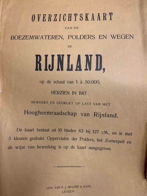  - Overzichtskaart van de boezemwateren, polders en wegen in Rijnland op de schaal van 1 a 50.000 herzien in 1917 bewerkt en gedrukt op last van het Hoogheemraadschap van Rijnland. 