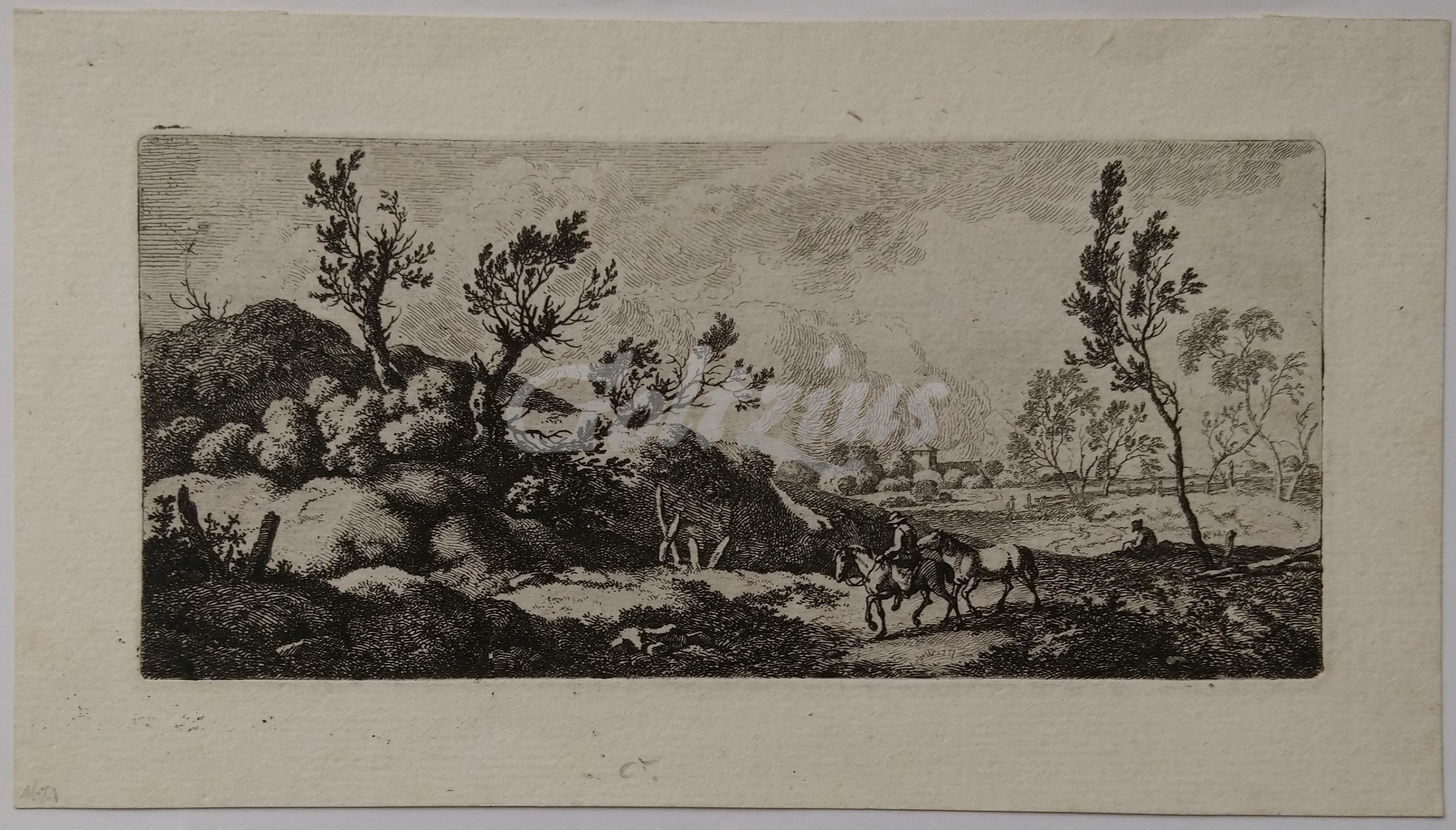 KOBELL, FERDINAND, Landscape with rider leading a horse