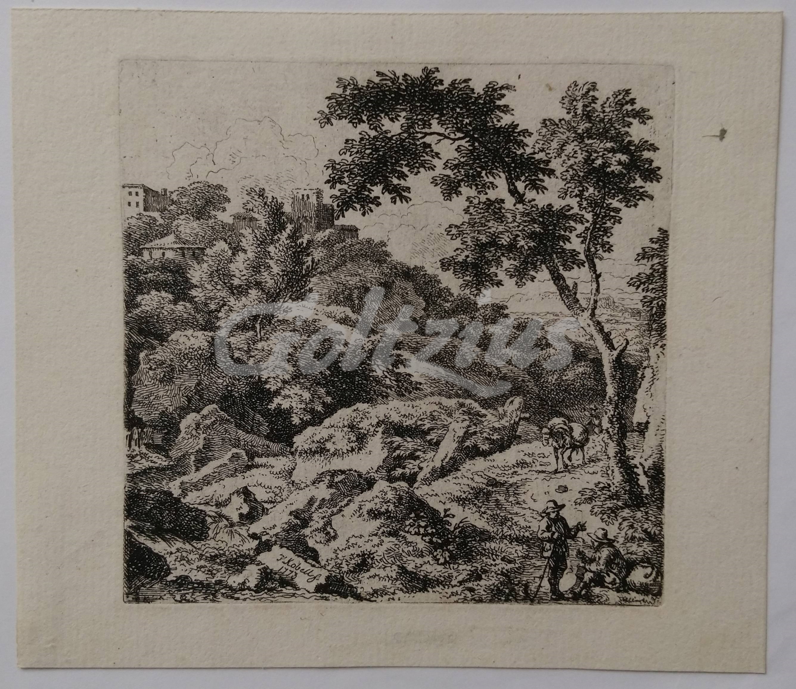 KOBELL, FERDINAND, Landscape with conversing men and a traveller