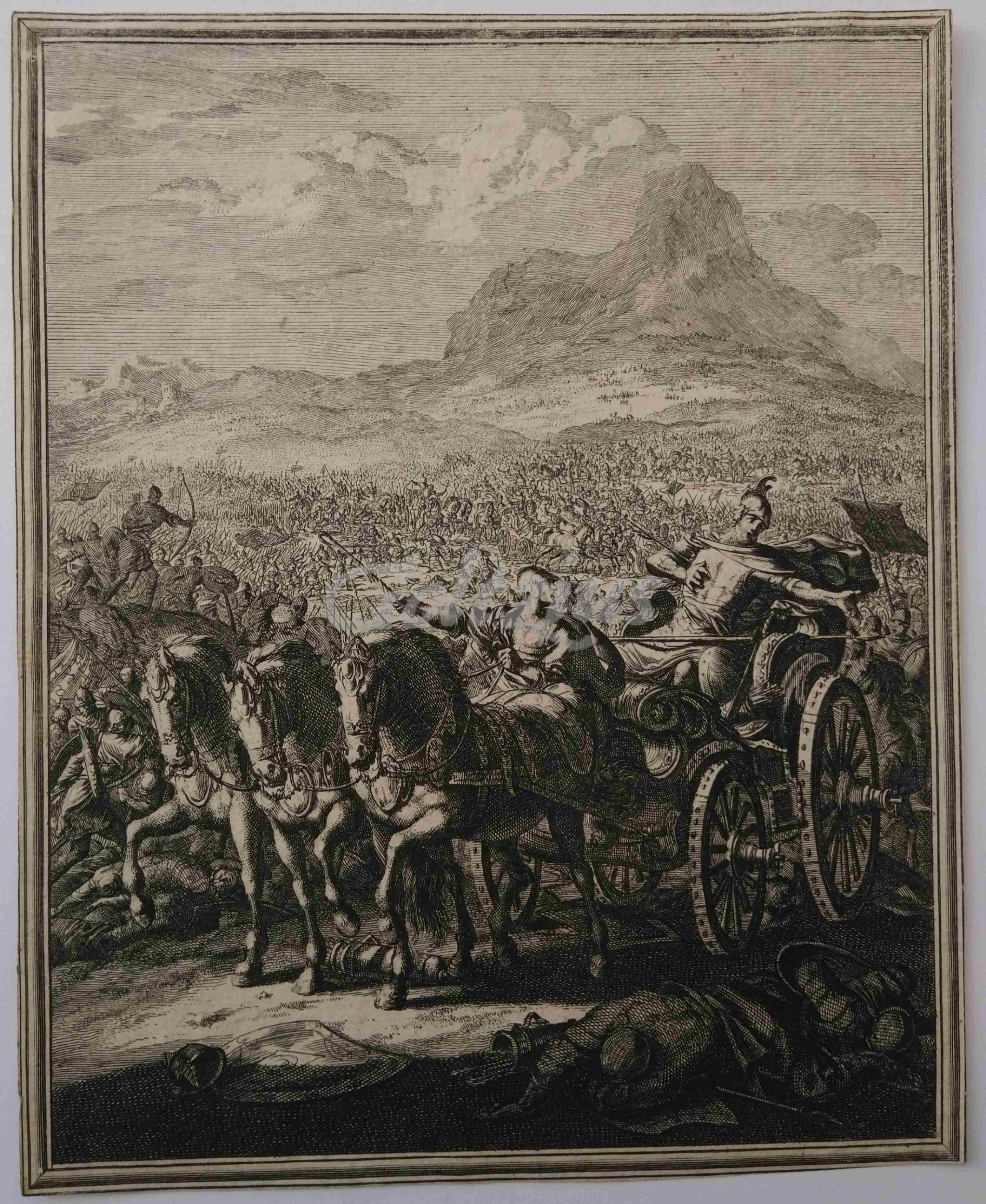 ANONYMOUS, Battle scene in front of a large mountain