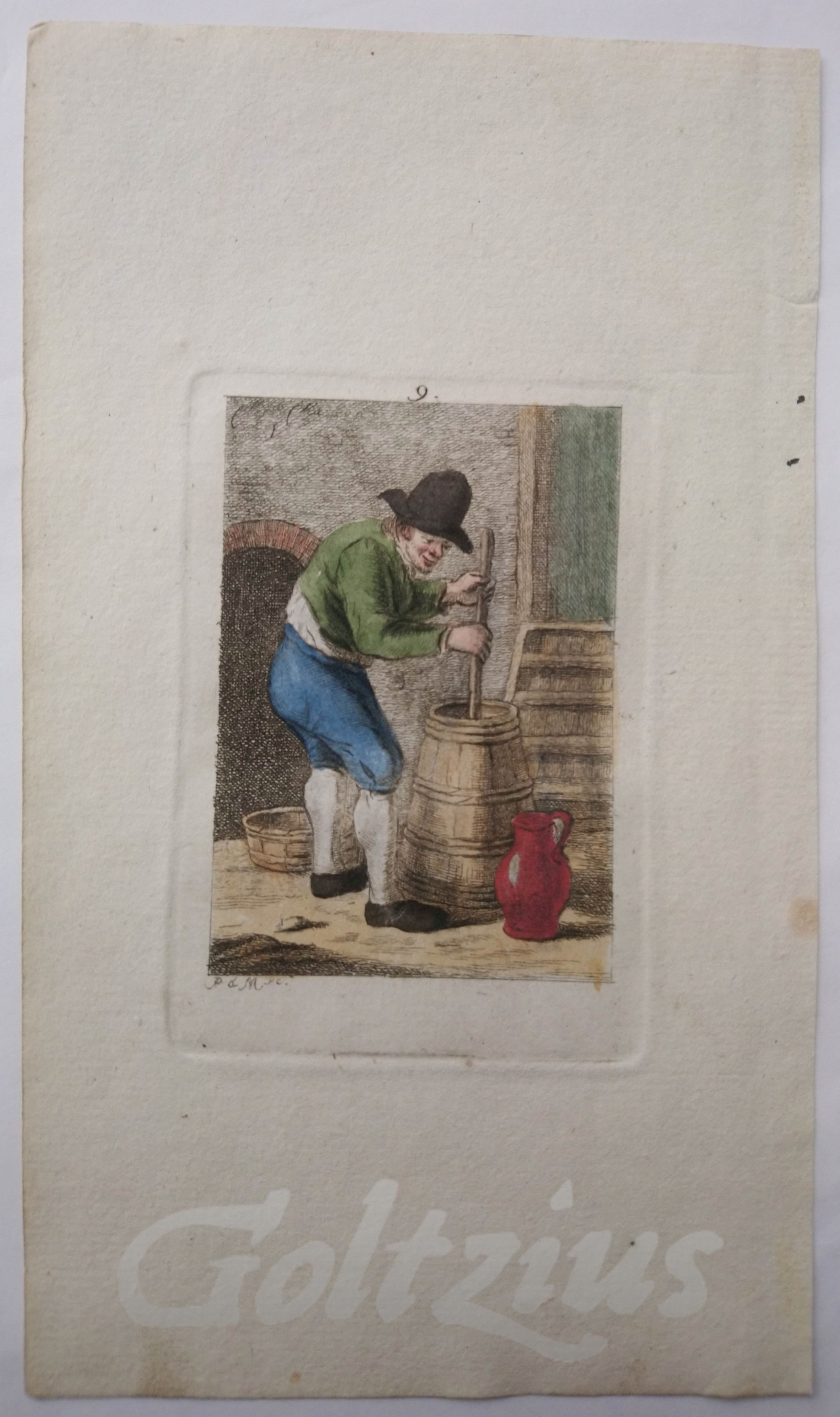 MARE, PIETER DE (1757-1796), Man churning butter in a kitchen