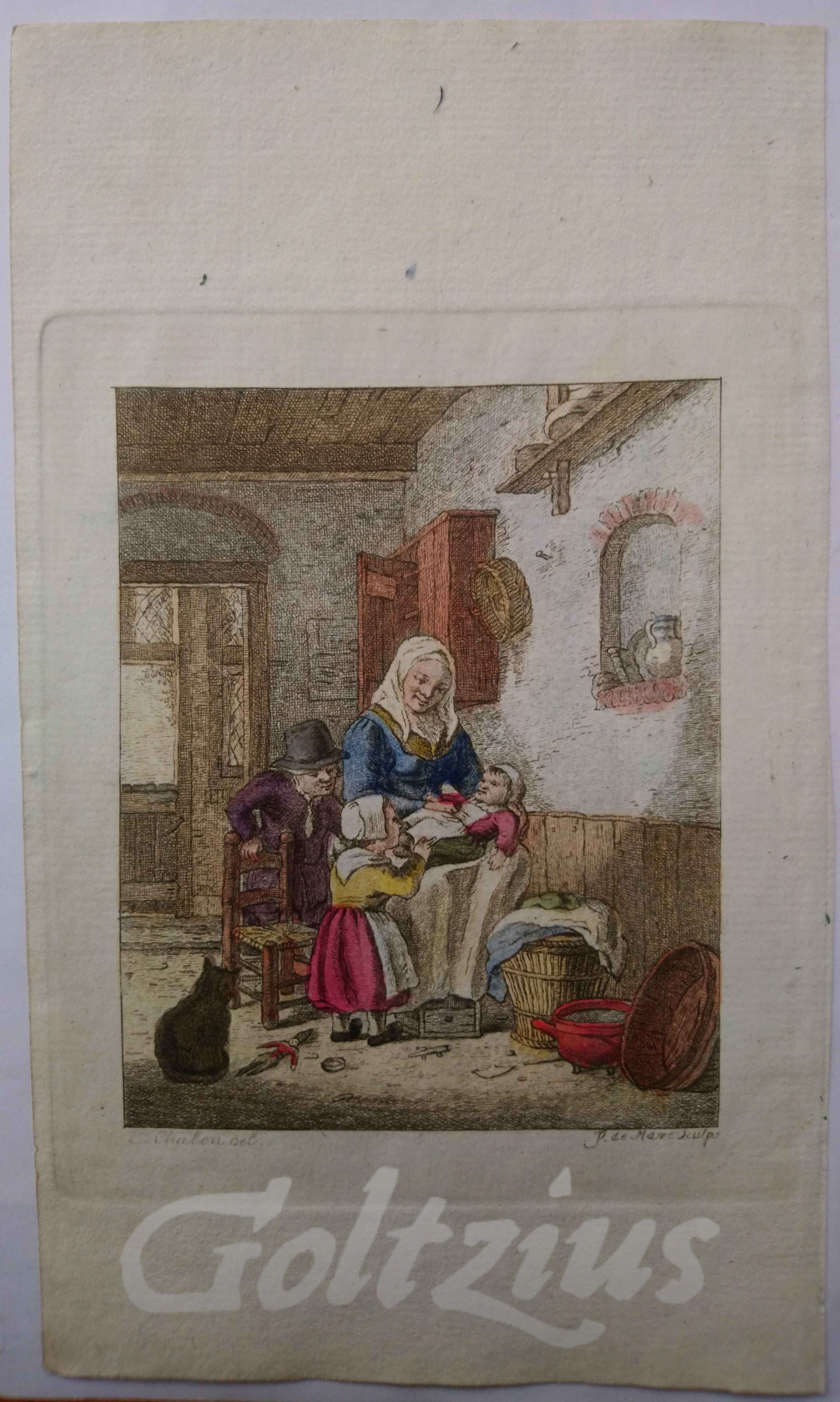 MARE, PIETER DE (1757-1796), Kitchen interior with woman and children