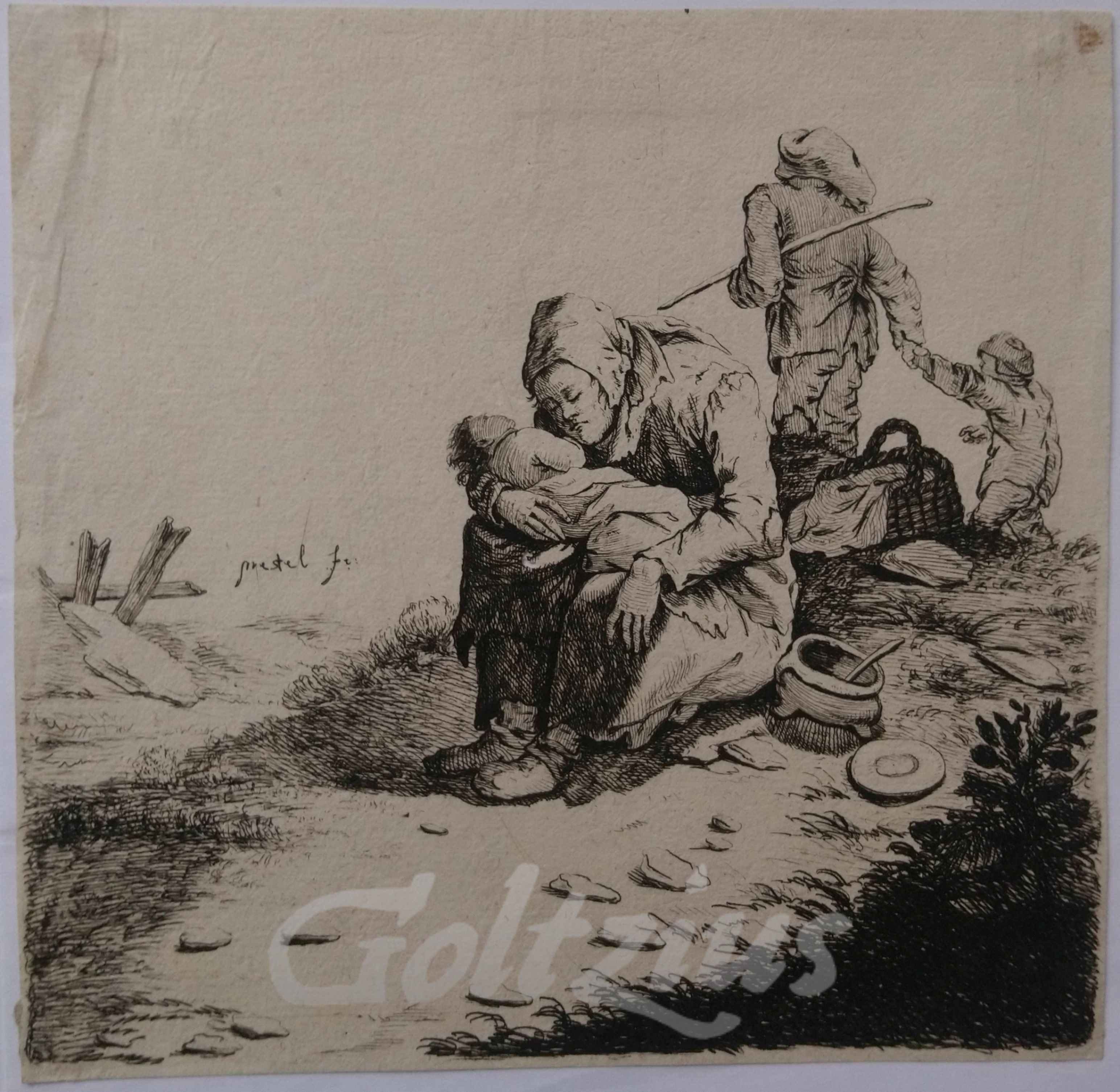 PRESTEL, JOHANN GOTTLIEB, Poor family resting in a landscape