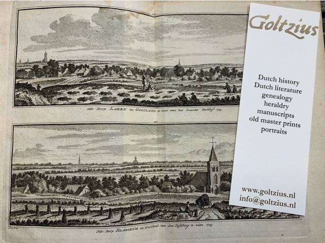 HAEN, A. DE/SPILMAN, H., Het dorp Laren in Gooiland te zien van het Laarder kerkhof 1743/Het dorp Blarikum in Gooiland van den Tafelberg te zien 1743.