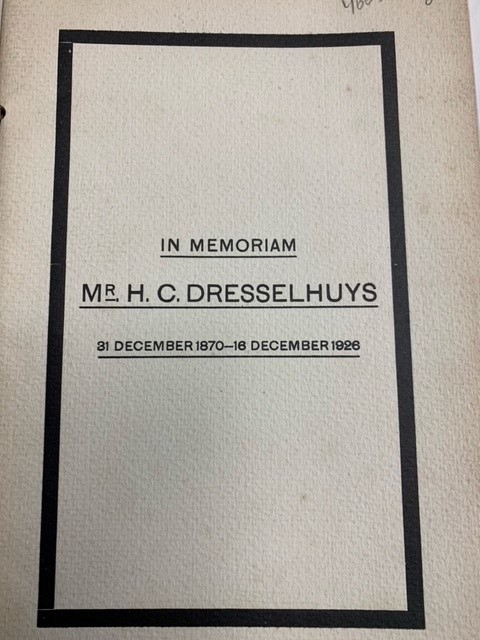 In memoriam Mr. H.C. Dresselhuys 31 december 1870-16 december 1926.