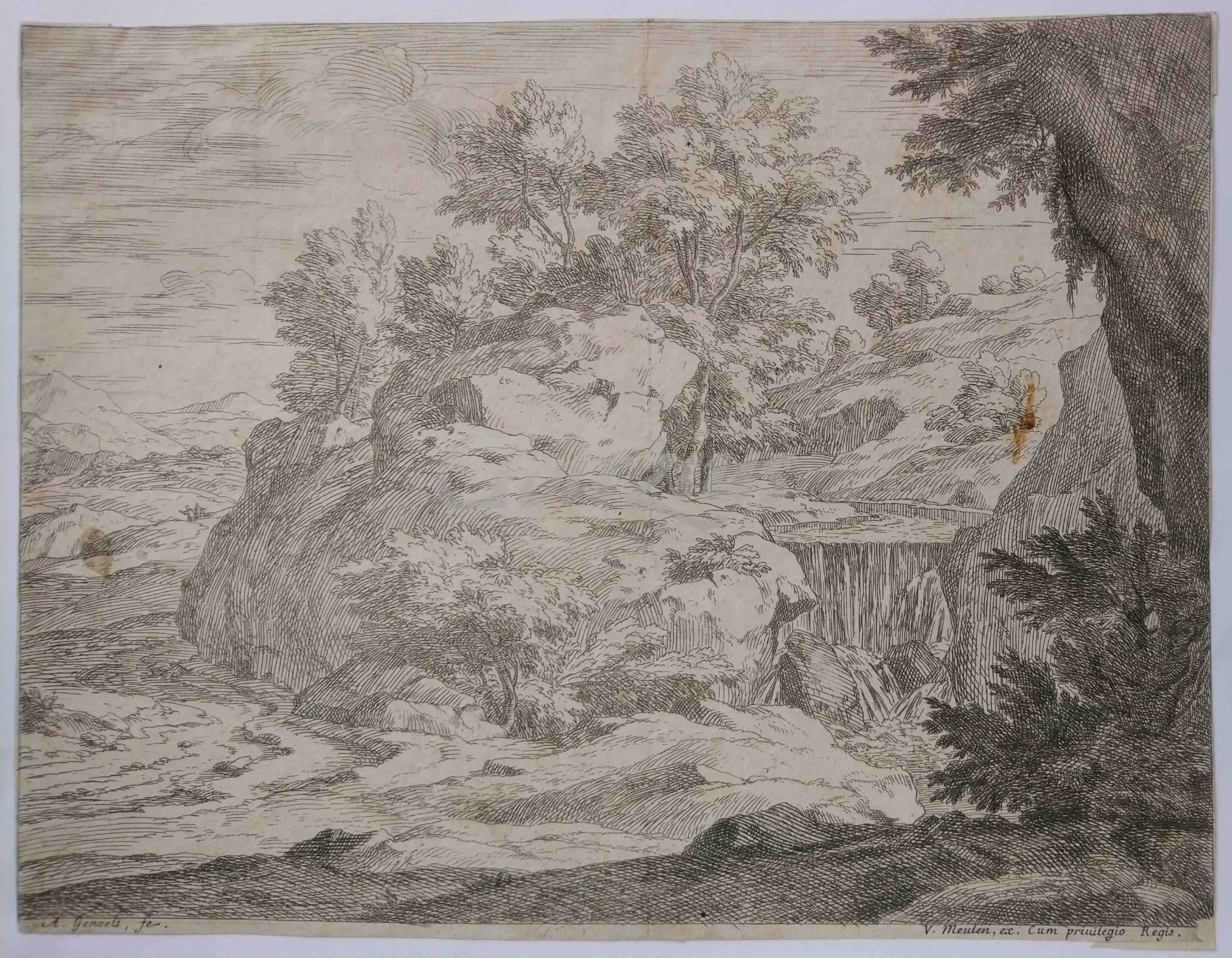 GENOELS, ABRAHAM, Rocky landscape with waterfall