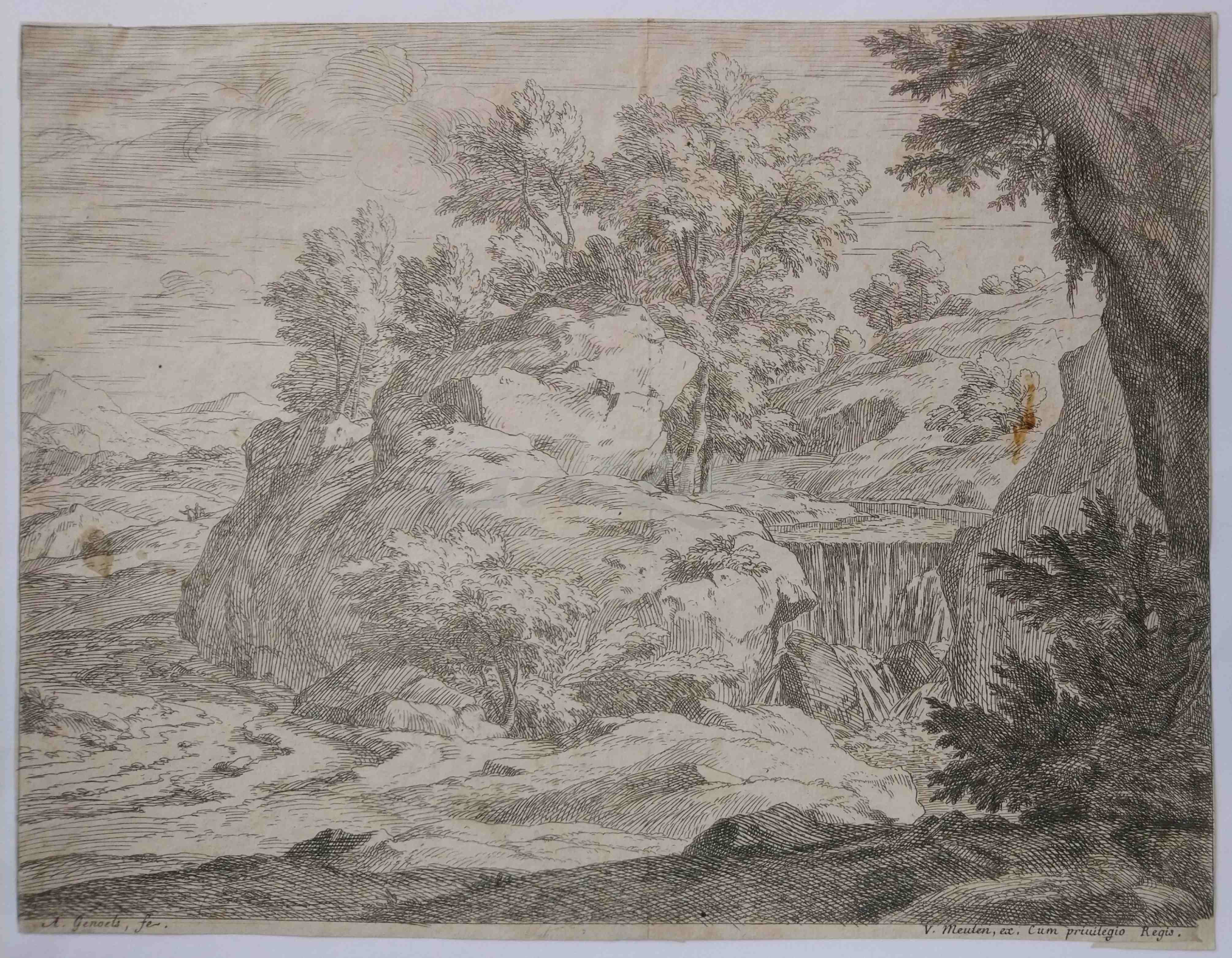 GENOELS, ABRAHAM, Rocky landscape with waterfall