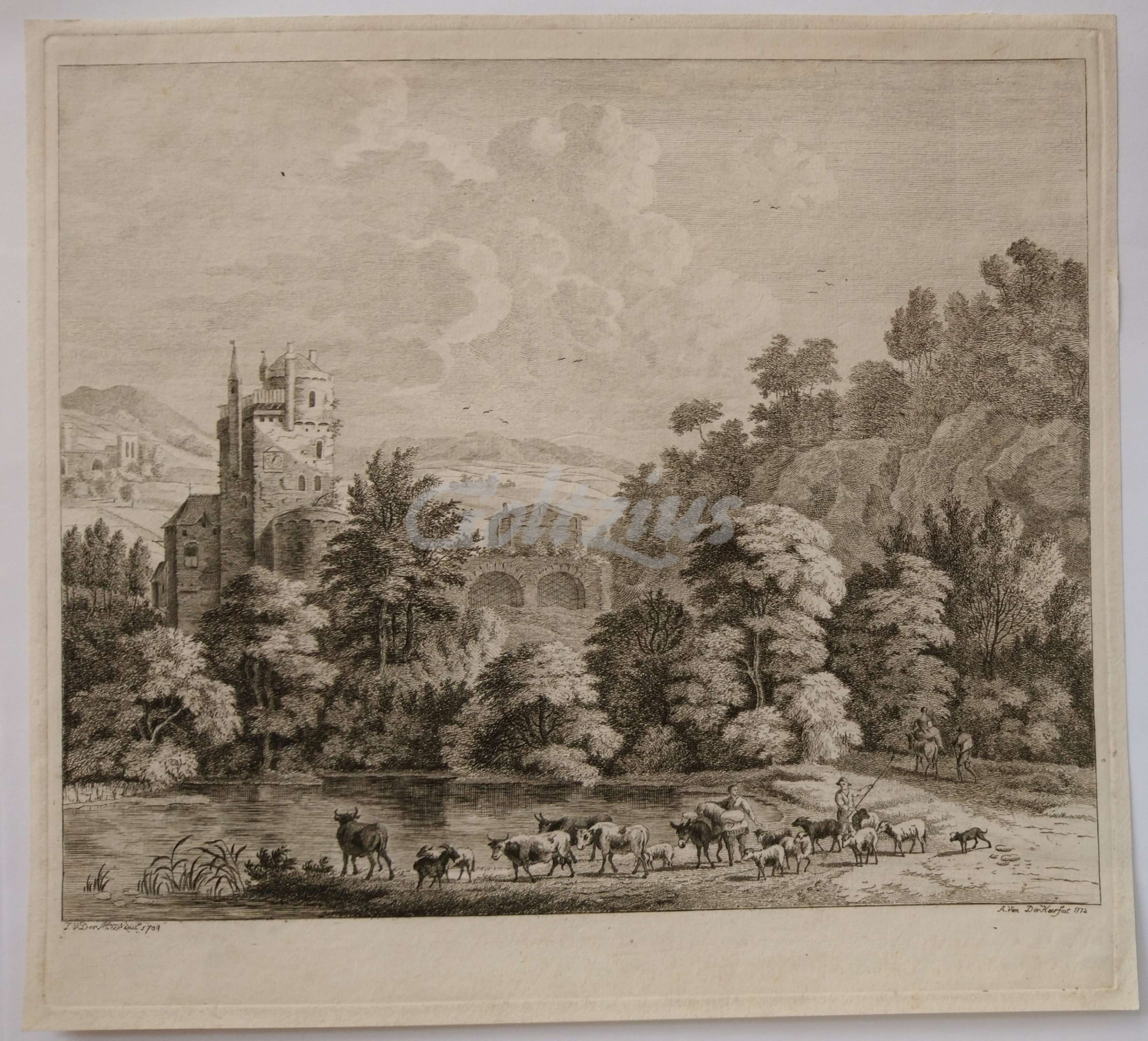 HAER, ANTHONY VAN DER, Hilly landscape with castle and shepherds