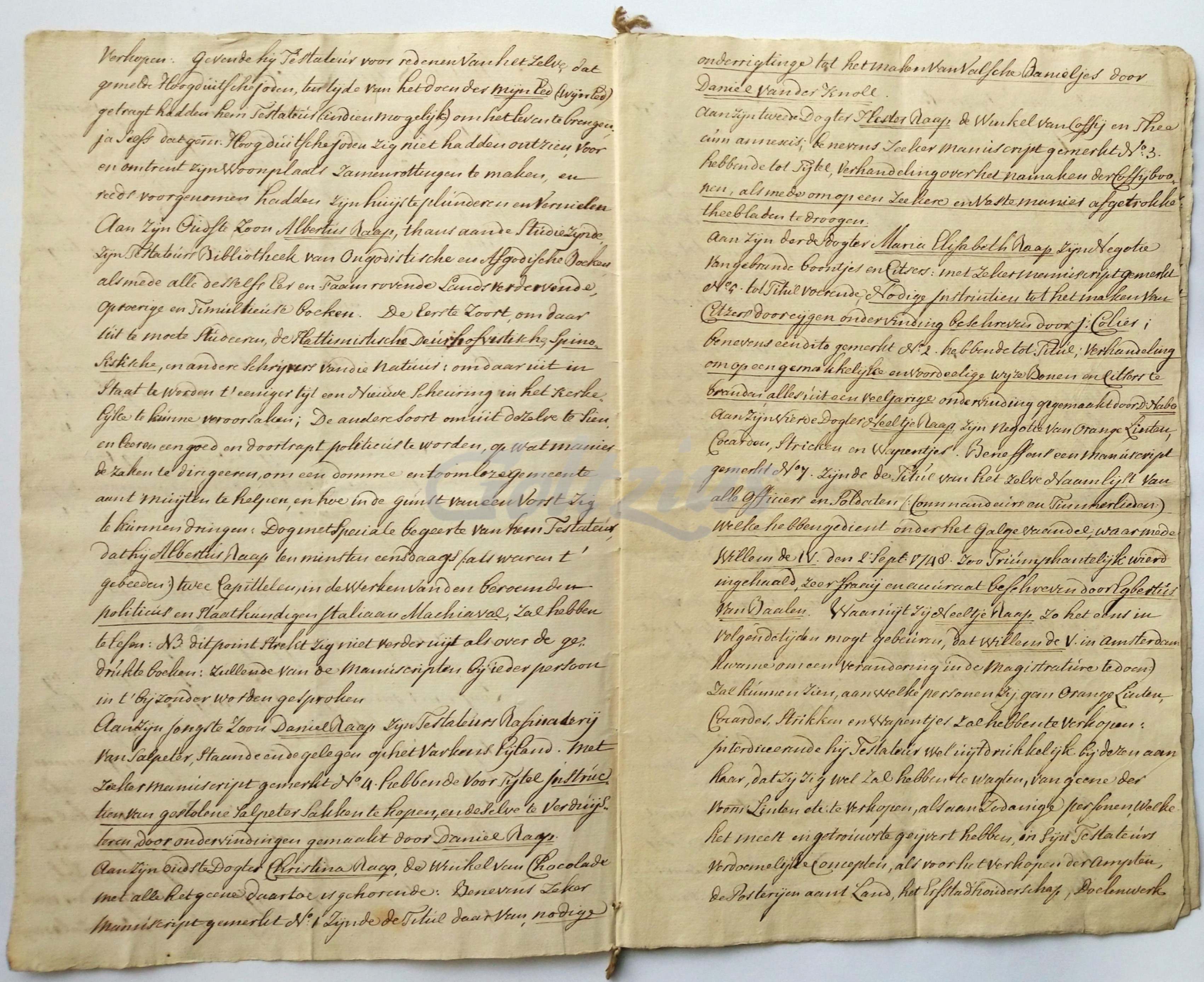 KRAMP, L.W., Manuscript mock testament for Daniël Raap