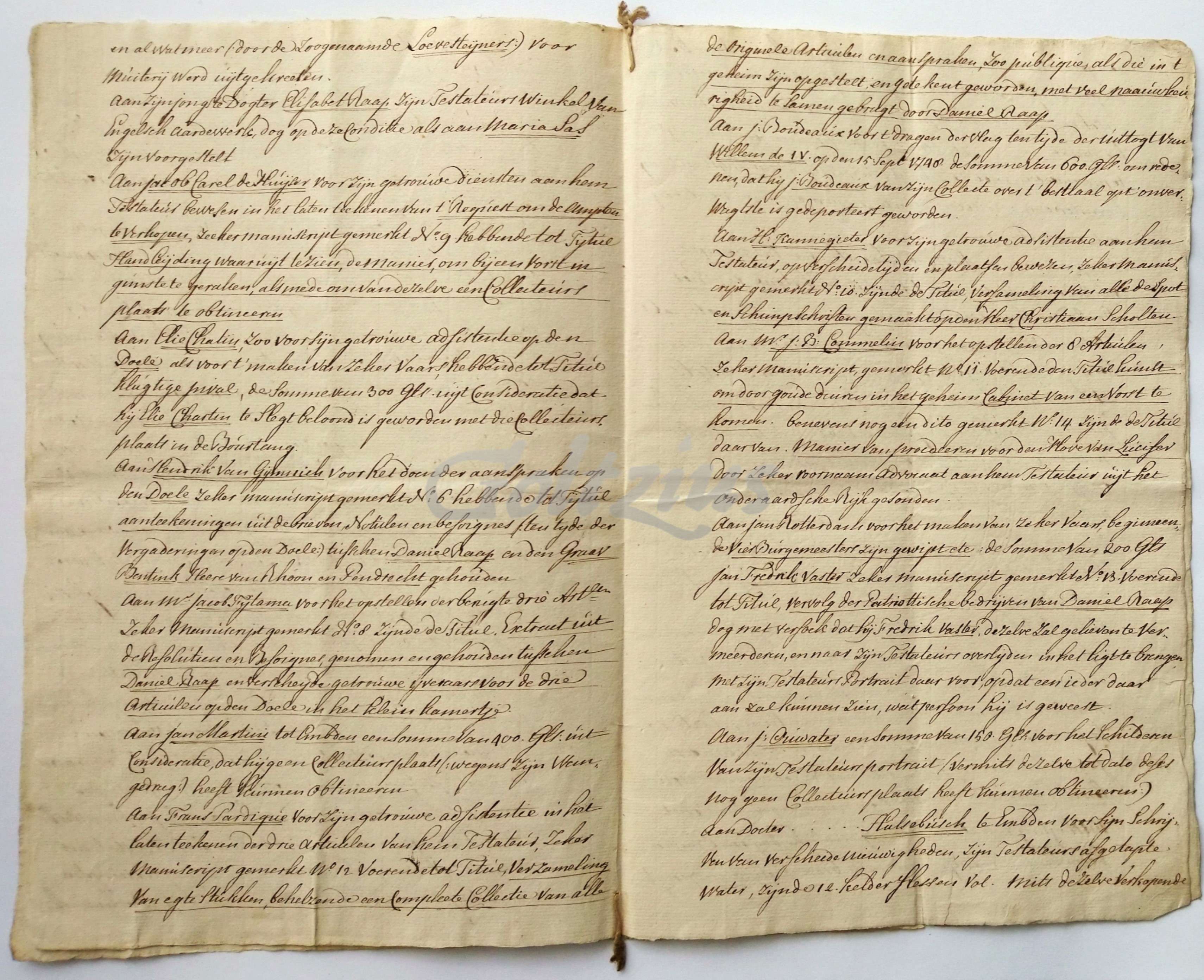 KRAMP, L.W., Manuscript mock testament for Daniël Raap