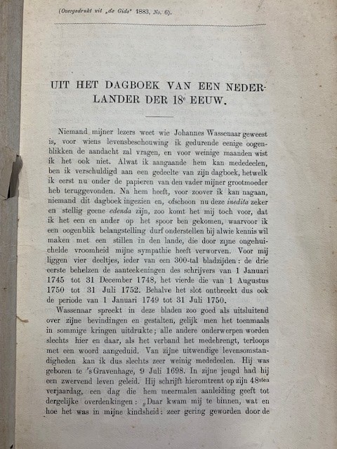 WASSENAAR, J. NABER, S.A., Uit een dagboek van een Nederlander der 18e eeuw.