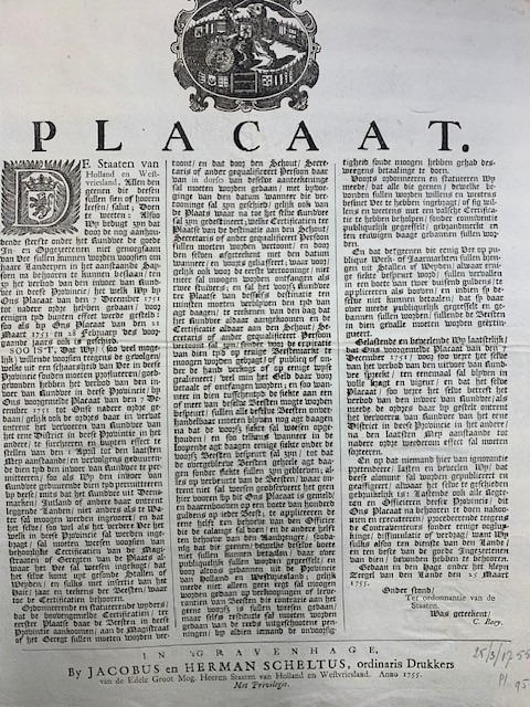 Publicatie De Staten van Holland en West-vriesland d.d. 19 February 1750 concerning the tax collection of ronde maat and kleine maat.