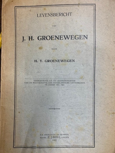 GROENEWEGEN, H.Y., Levensbericht van J.H. Groenewegen.