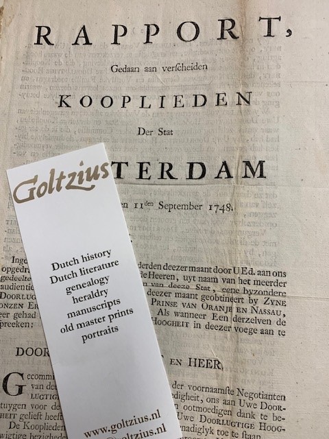 Rapport, gedaan aan verscheiden kooplieden der stat Amsterdam vergadert den 11den september 1748