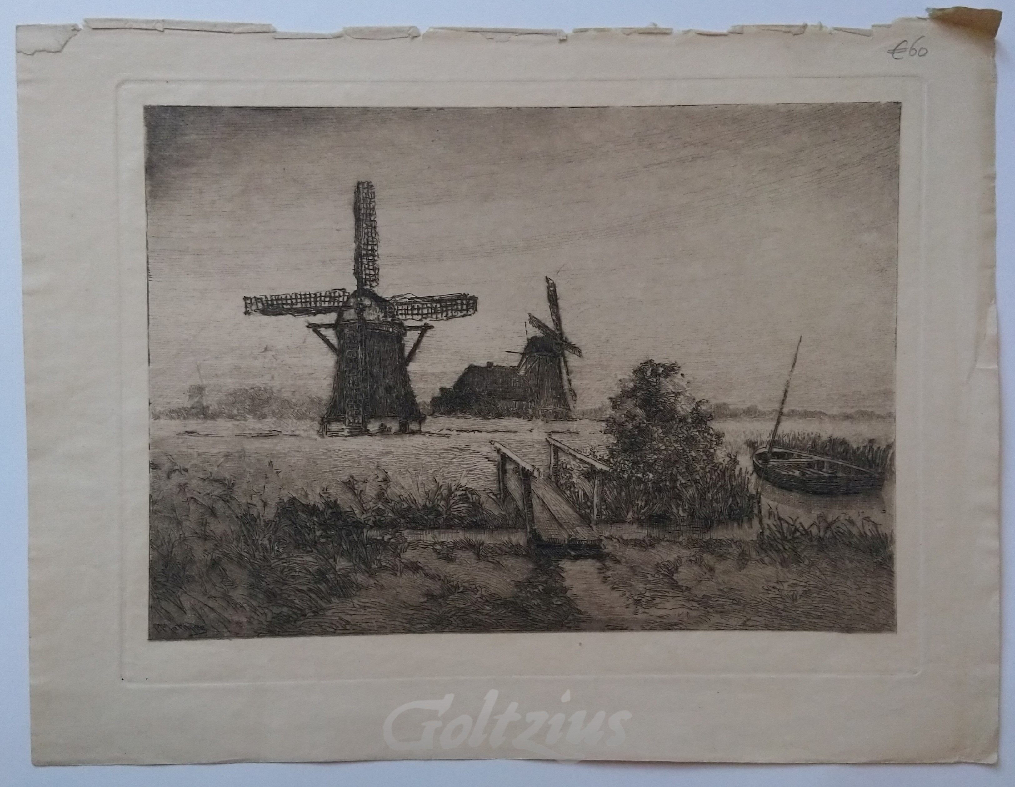 MATTHES, OSKAR PAUL, Landscape with windmills in farmland