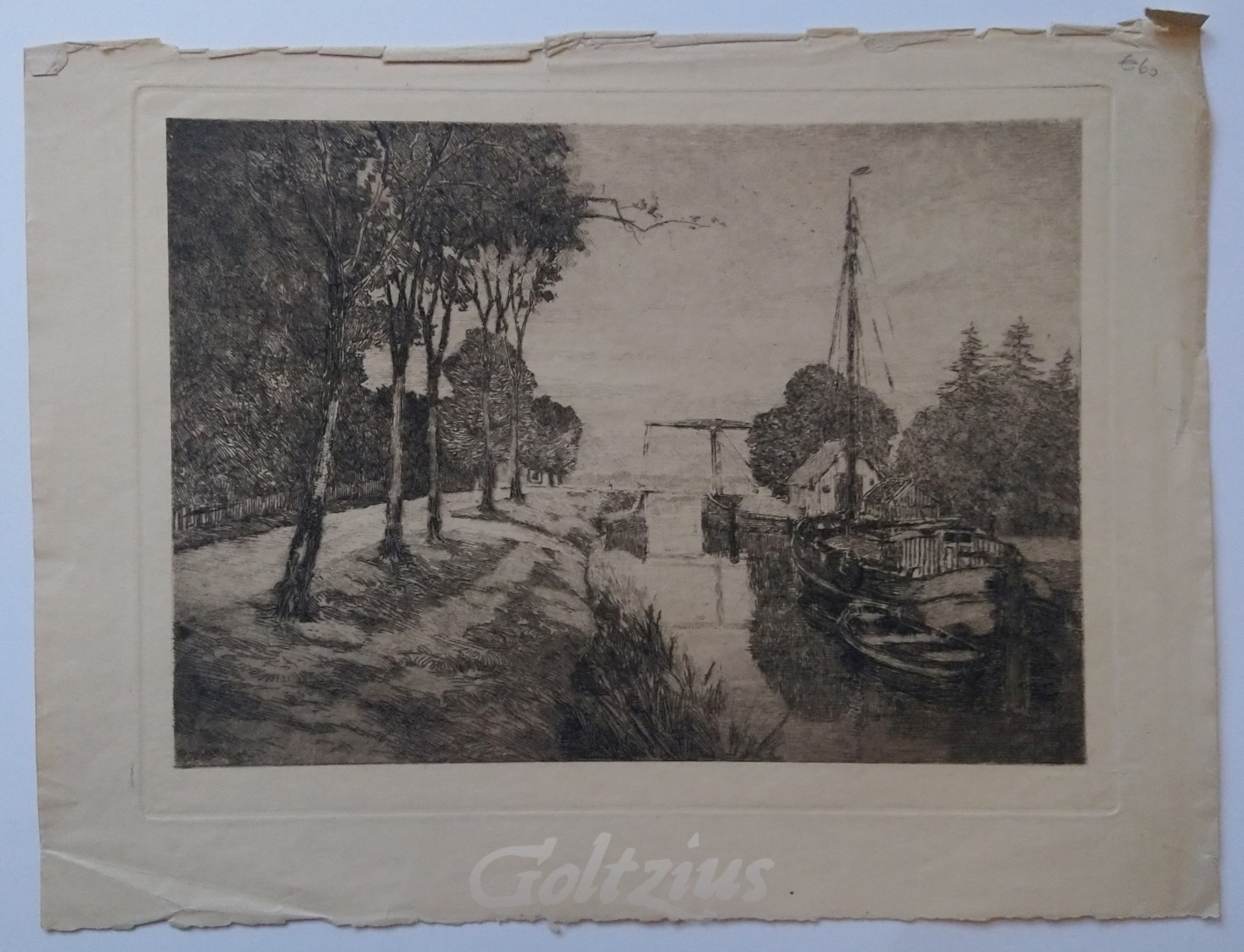 MATTHES, OSKAR PAUL, Landscape with a moored sailboat near a drawbridge