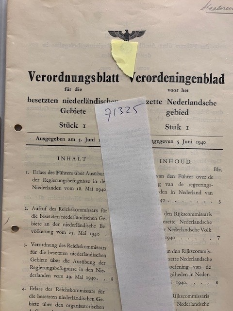 Verordnungsblatt fur die besetzten niederlandischen Gebiete. stuck 5. 22 Juni 1940. Zweite Auflage