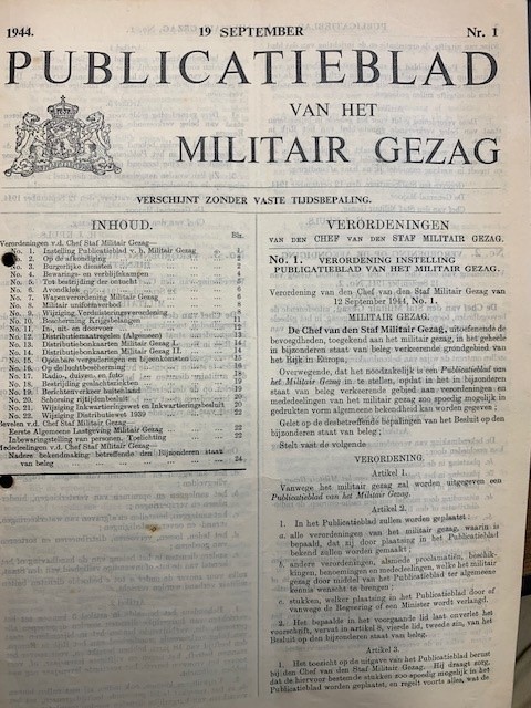 Publicatieblad van het Militair Gezag nr. 1 19 september 1944.