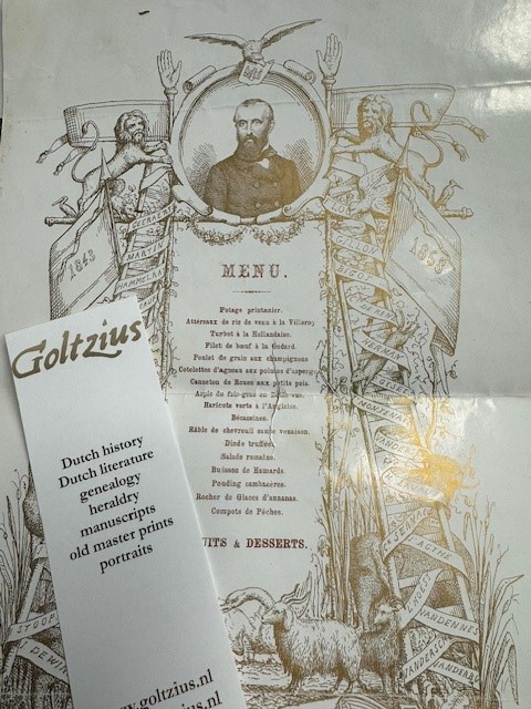 Menu/Menukaart for a Banquet offered to Jacques Vekemans by his friends on 2 May 1868.