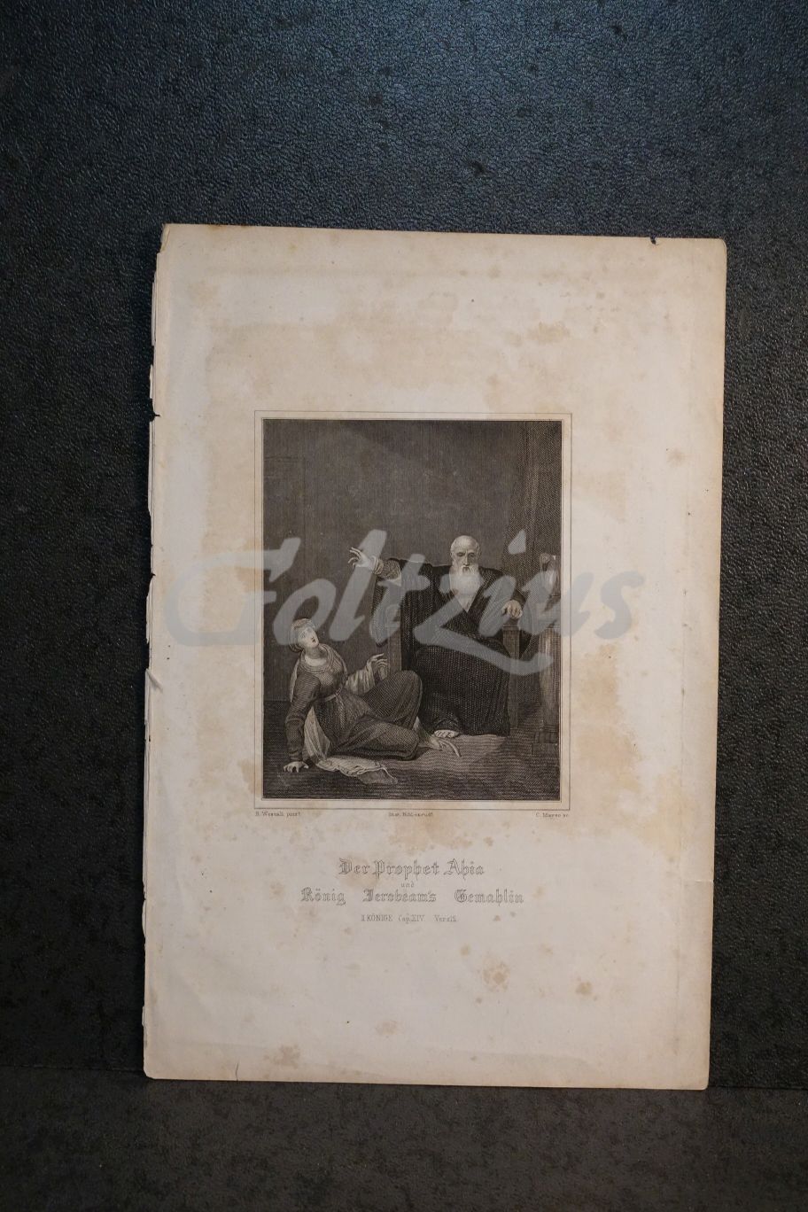 Engraving of the prophet Ahia and the King Jeroboam's wife