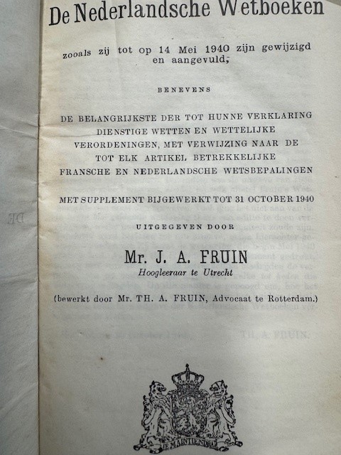 FRUIN, J.A., Nederlandse wetboeken 1952