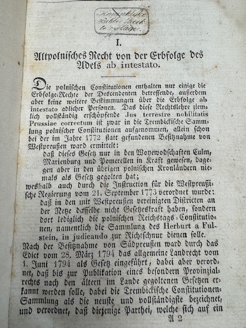 Altpolnisches Recht von der Erbfolge des Adels ab intestatio./Uber die Gemeinschaft der Guter (...) Grossherzogthume Posen,/Uberzicht der neuen Gerchts Organisation im Grossherzogthum Posen (1834)..