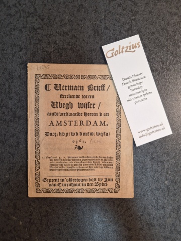 KBP, WKDMFW, WQFA, Vermaen brieff streckende tot een vvegh wijser aende verdwaelde heeren van Amsterdam