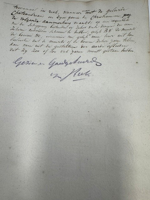 Manuscript: Aantekeningen van een Roomschkatholyk. Handwritten three page document in ink written by a scholar concerning: 1. de veroordeeling van Virgilius door Paus Zacharias and No. 2 Verwijderde tijden, concerning the history of th earth and the text